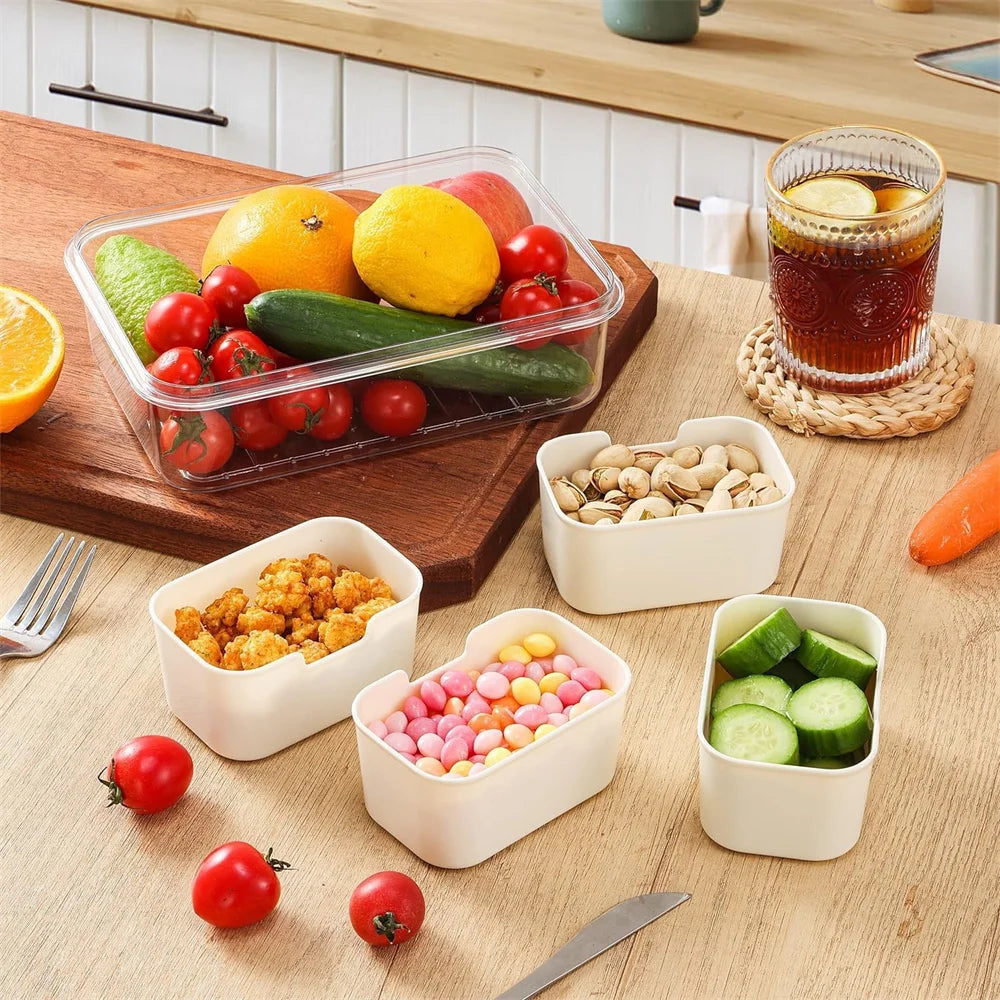Snack Box Container, 4 Compartments Divided Serving Tray with Lid, Snackle Box Container, Snack Organizer for Fruit, Veggie, Per