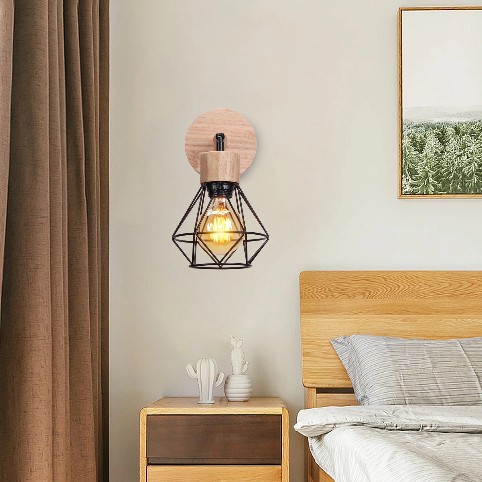 LED Wooden Wall Lights Vintage Wall Lamps Bedroom Bedside Lamp Shade Modern Wall Sconce for Kitchen Restaurant E27 Home Decor