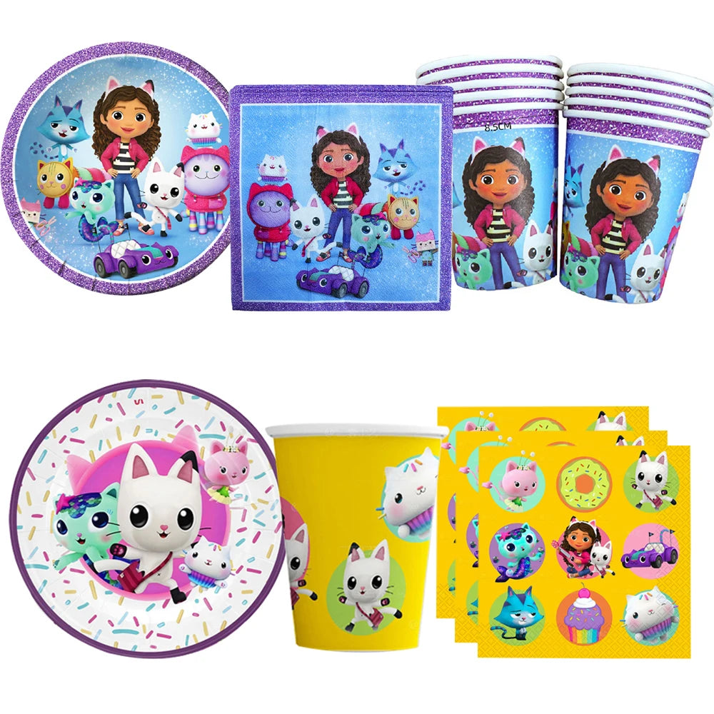 Gabby Doll's House Party Supplies Tableware Paper Plate Ballon Tablecloth for Kids Boys Birthday Party Decorations Baby Shower