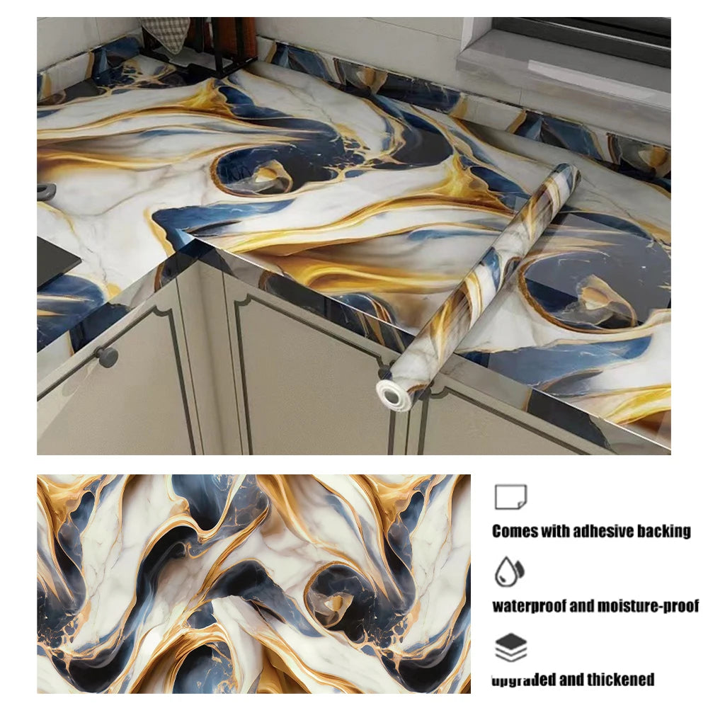 Marble oil resistant 40cm kitchen sticker self-adhesive waterproof cabinet stove top wallpaper desktop bathroom decoration