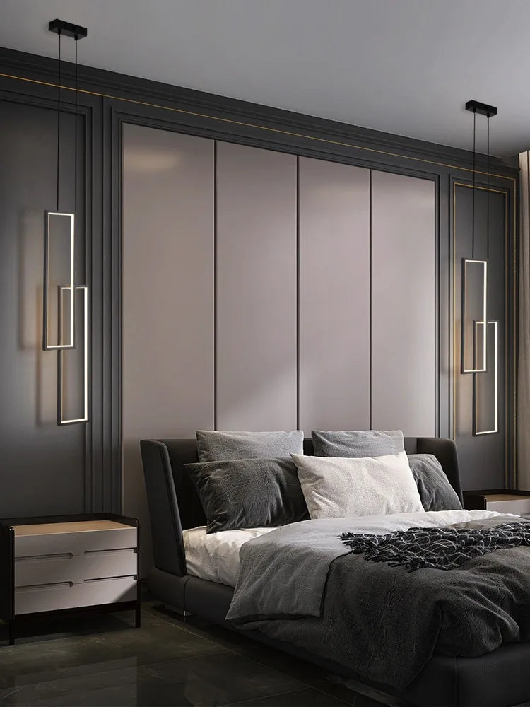 Modern Rectangle Led Pendant Lamp Living Room background Wall Chandelier Home Decor Bedroom Bedside Hanging Light Lustre Fixture