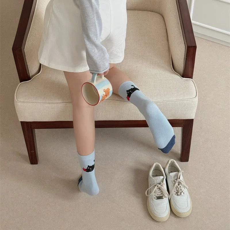 Socks For Women Cute New Novelties Fashion Cotton Breathable Funny Socks Female Casual Long Preppy Style Cartoon Socks Striped