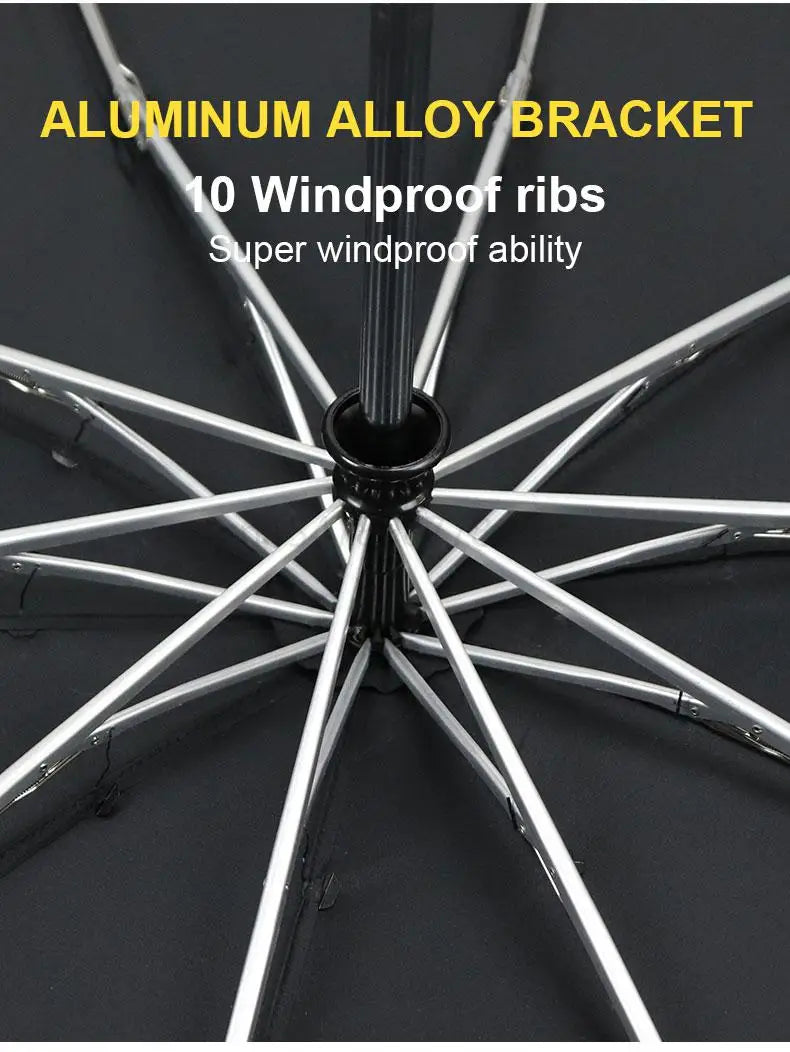 Windproof Automatic Umbrella With LED Flashlight Reflective Stripe Reverse Light Umbrellas Rain Men Women Large Folding Parasol