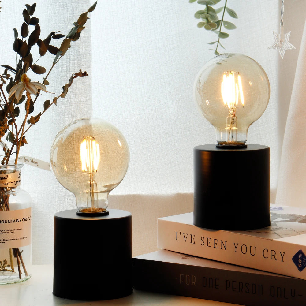 2Pcs Black Battery Powered Table Lamp Wireless Lamps Cordless Light Bedside Lights Candle Holder for Bedroom Wedding Home Decor