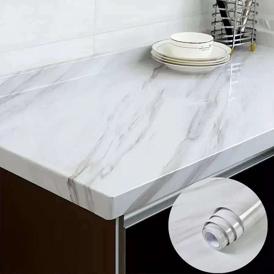 DIY Contact Paper Kitchen Stickers Solid Color PVC Self-adhesive  Home Decorative Marble Wallpaper Living room Study Furnitures