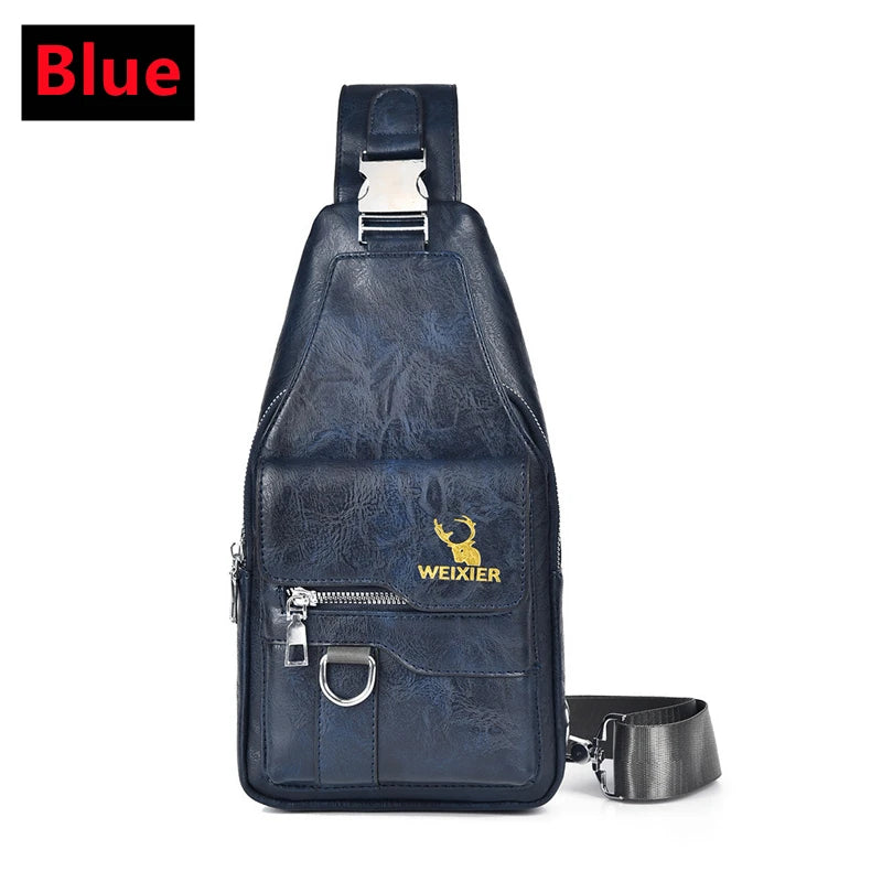 New PU Leather Crossbody Bag Vintage Casual Chest Bag Men Women Large Capacity Waterproof Sling Bag Simple Business Shoulder Bag