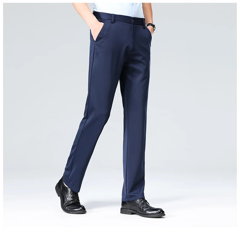 Men Suit Pants Light Thin Elastic Slim Fit Dress Pants Business Solid Casual Straight Leg Trouser Men Clothing Oversize 29-42