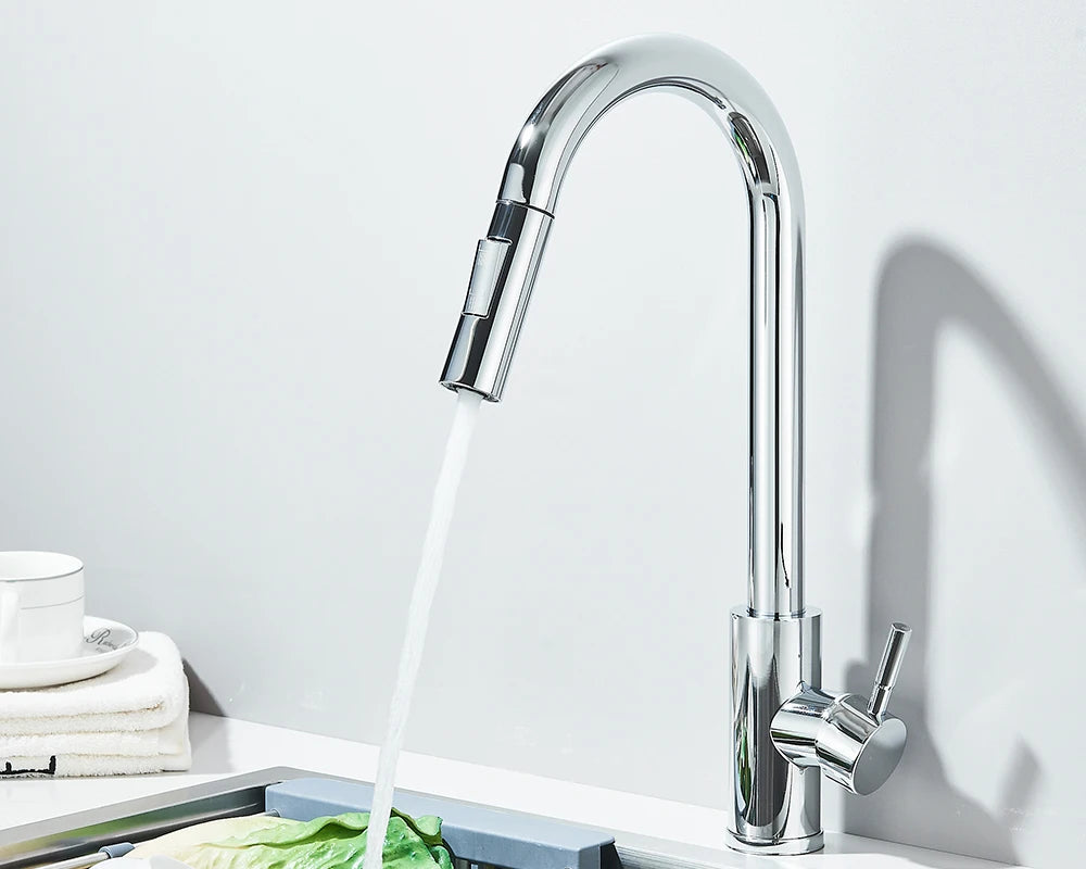 Pull Down Kitchen Sink Faucet Pull Out Two Function Single Handle Hot and Cold Water Mixer Taps Deck Mounted