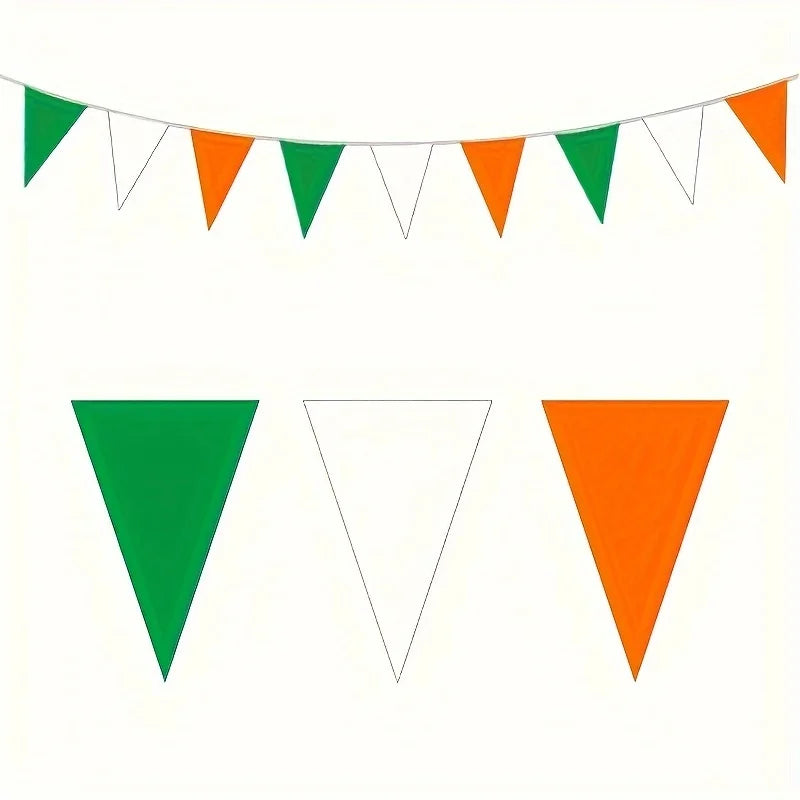 1pc St. Patrick's Day Clover Hanging Flags-Irish Party Decorations, Polyethylene Triangle Banners for Home & Bar Celebrations