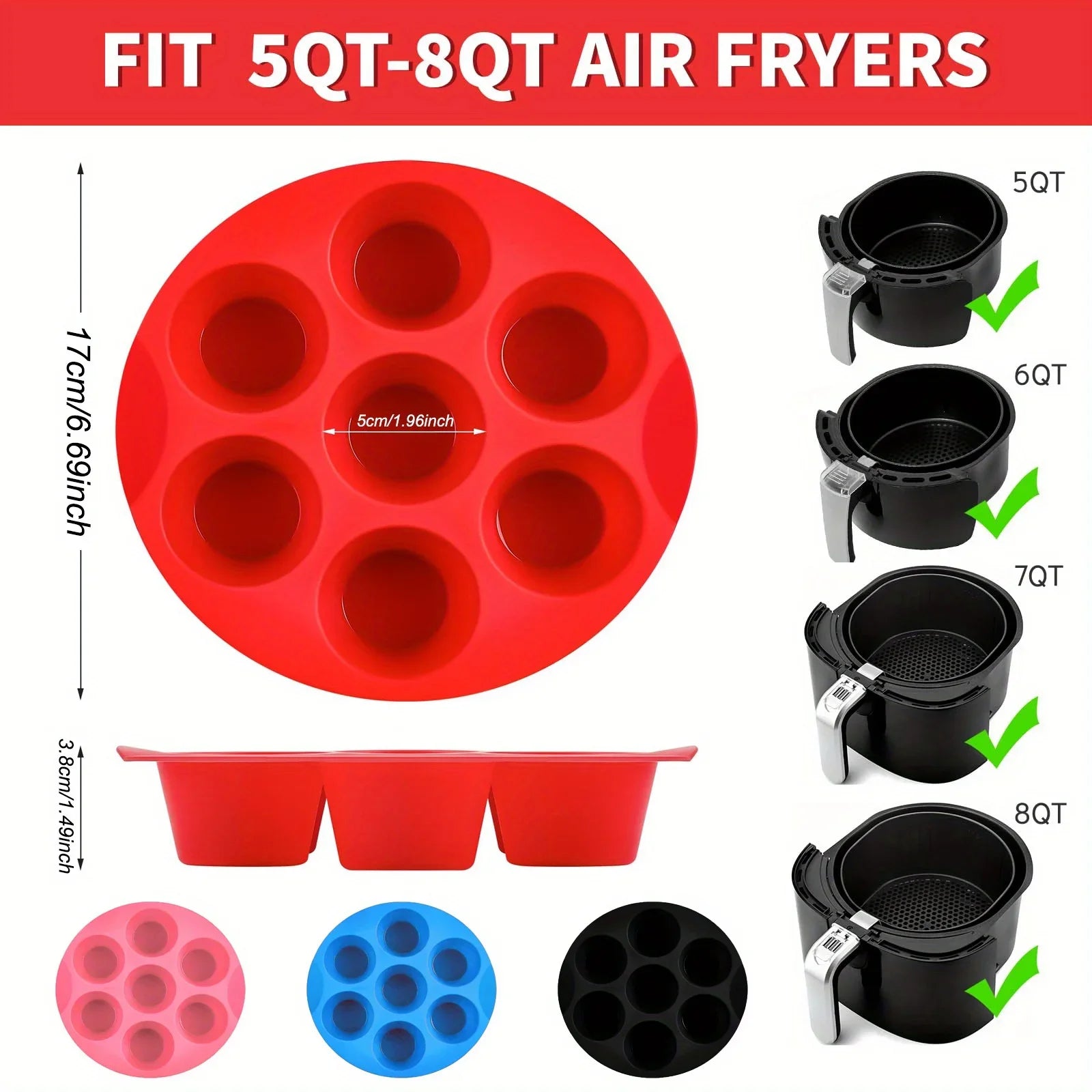 Silicone Egg Bite Molds for Air Fryer - 7-Cavity Non-Stick Muffin Pan for Cupcakes/Quiches/Tarts - Dishwasher Safe