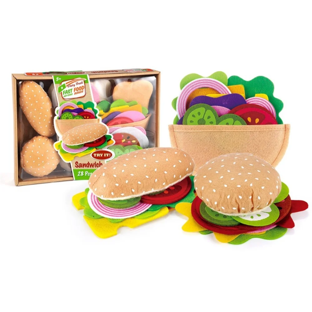 A Set Plush Material Felt Food Set Interactive Creative Children Pretend Play Food Portable Storage DIY Felt Cloth Toy