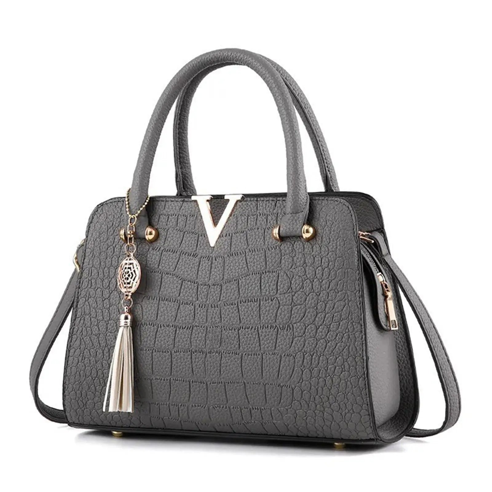 Women's Crocodile-Print Handbag New PU Leather Tassel Shoulder Bag Large Capacity Handle Bag Lady Purse For Outdoor Shopping