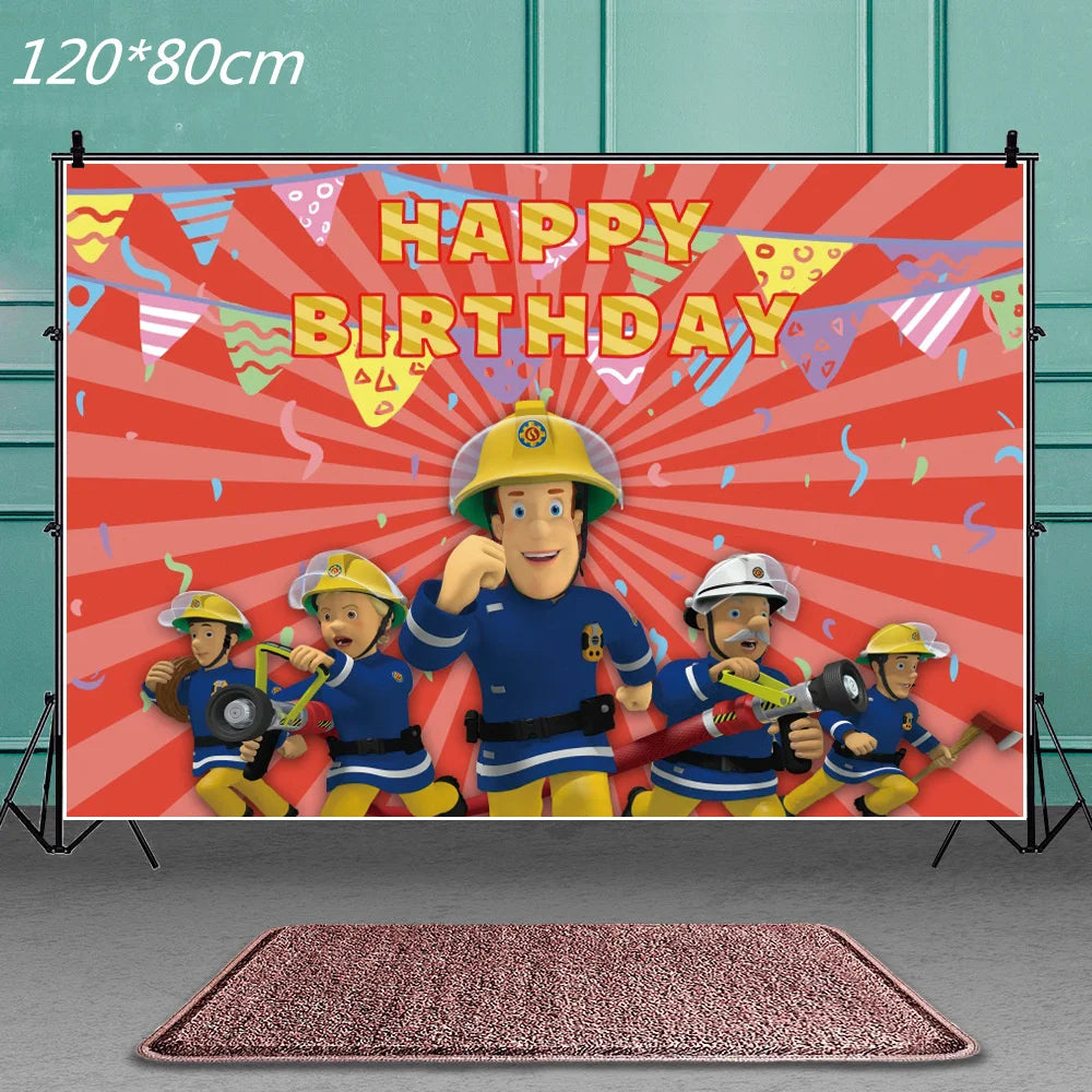 Fireman Sam Party Supplies Disposable Tableware Set Paper Plates Cups Tablecloth Fire Truck Birthday Party Decor Boys Baby Showe