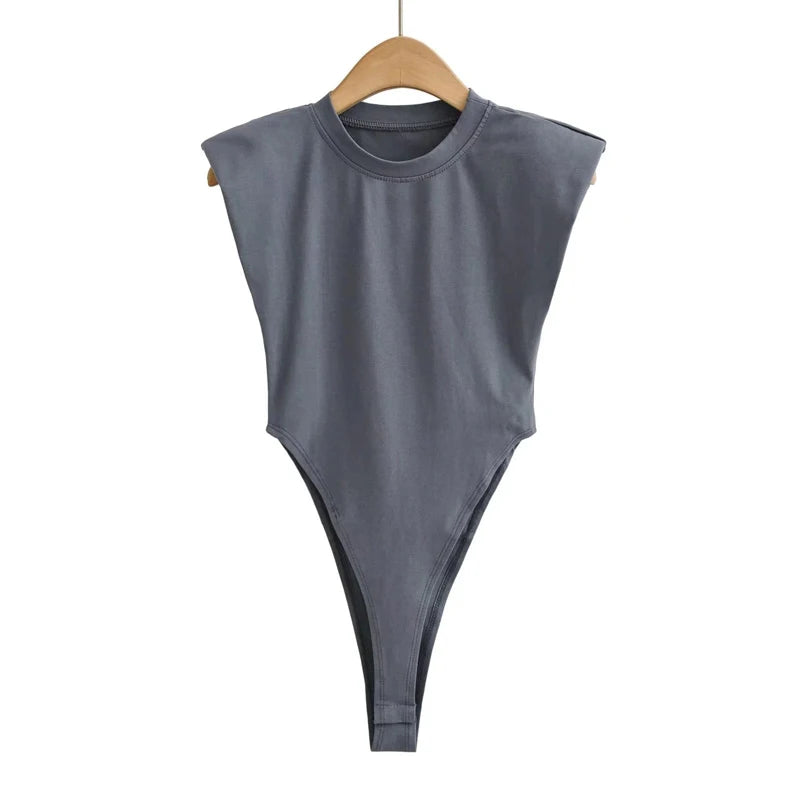 Summer 2025 Sexy Women's Bodycon Bodysuit Sleeveless Padded Shoulder One-Piece Black White Sexy Tops for Women