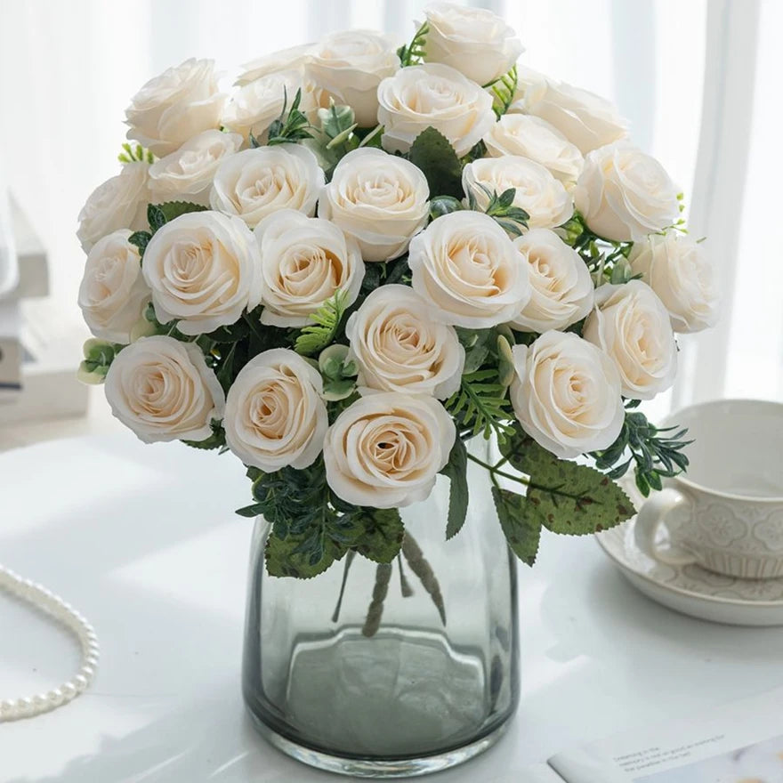 Artificial Flowers Nordic Rose Silk Wedding Home Bridal Bouquet Outdoor Courtyard Table Decoration Party DIY Gift Shooting Props