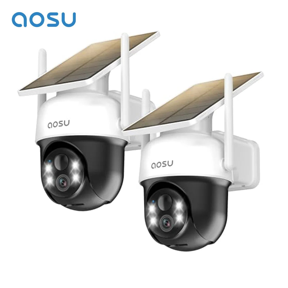 Renewed AOSU 2/4/6/8pcs 3MP Solar Camera 5000mAh Battery Two-way Audio Security Camera Wireless Solar Panel PTZ CCTV Camera