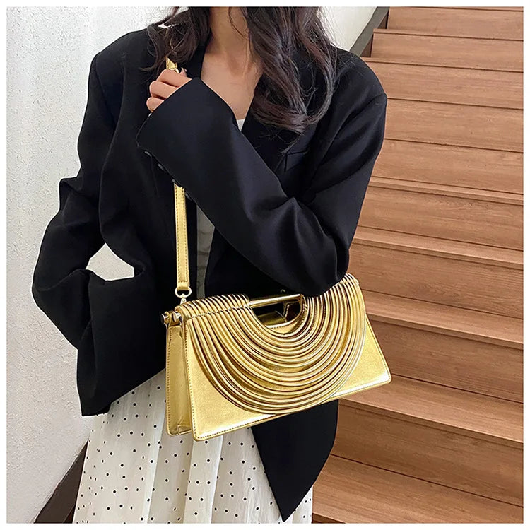 Luxury Evening Handbag For Women Golden Noodle Knot Design Dinner Party Clutch Bag Luxury Designer Square Crossbody Bags