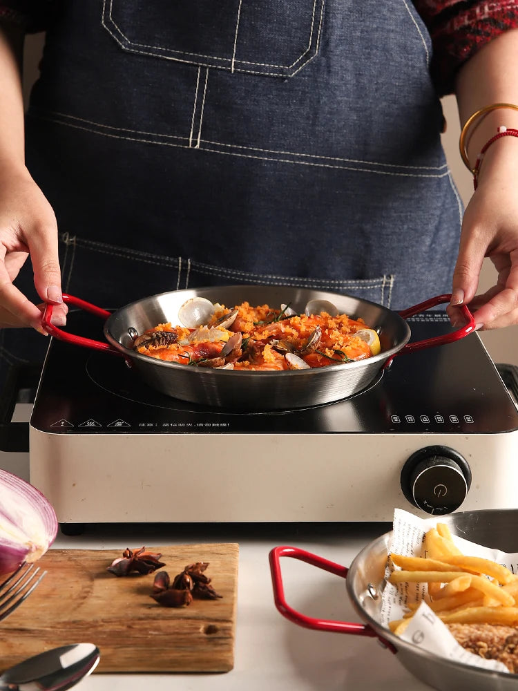 Spanish seafood rice Pot thickened stainless steel Cooking Paella Pan Lobster Snack Plates Saucepan Dry Pots Double Ears HotPot