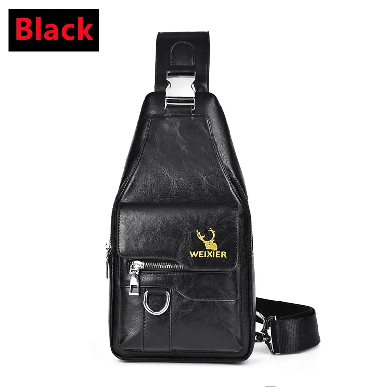 New PU Leather Crossbody Bag Vintage Casual Chest Bag Men Women Large Capacity Waterproof Sling Bag Simple Business Shoulder Bag