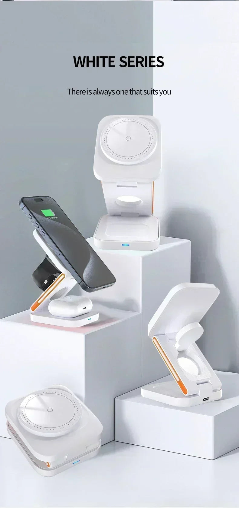 3 in 1 Fast Charging Station Foldable Magnetic Wireless Charger Stand for iPhone 17 16 15 14 13 12 iWatch 10-2 Airpods Pro Max