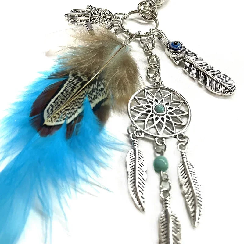 Handmade Craft Dreamnet Catcher Keychain Feather Tassel Jewelry Key Holder Dreamnet Pendant Car Wall Hanging Decoration B029