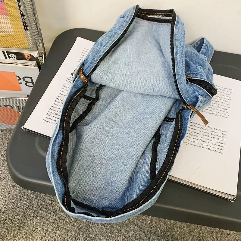 New Men's and Women's Denim Backpack Large Capacity Laptop Bag Travel Backpack College Student Backpack