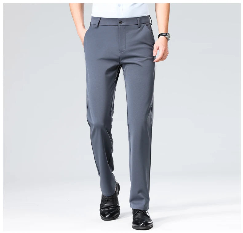 Men Suit Pants Light Thin Elastic Slim Fit Dress Pants Business Solid Casual Straight Leg Trouser Men Clothing Oversize 29-42
