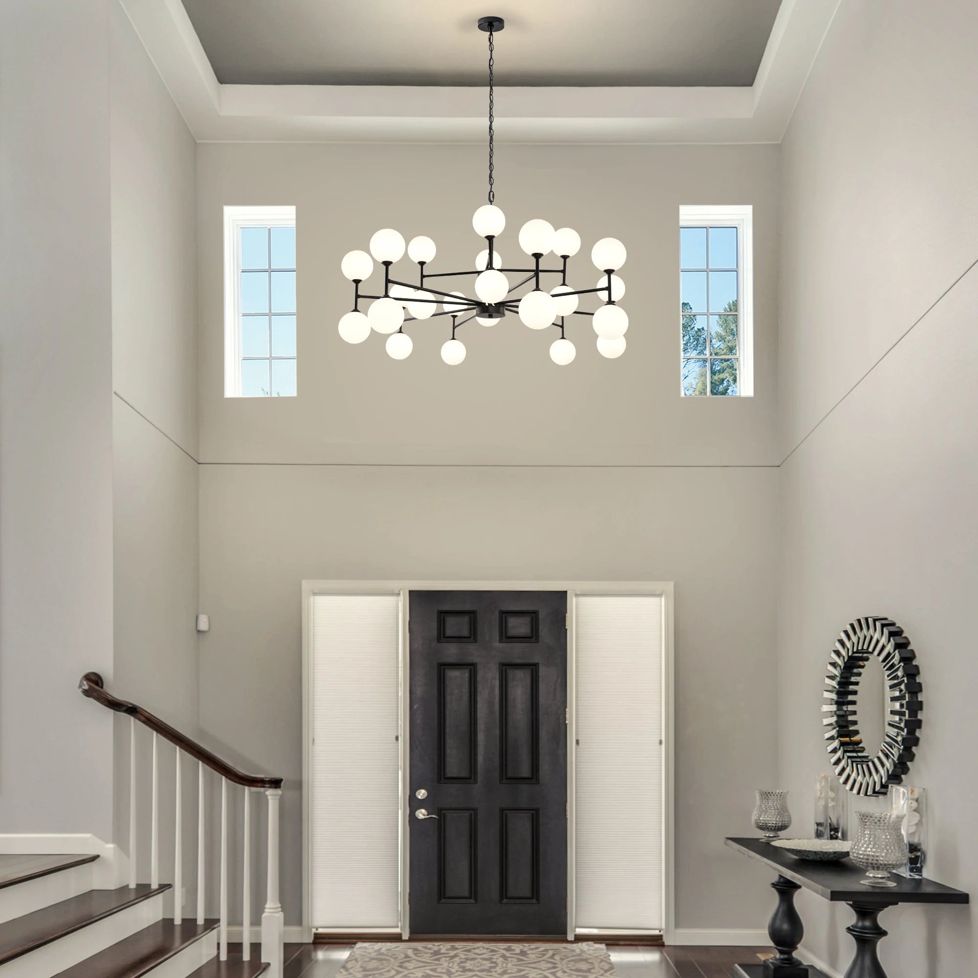 24-Light Sputnik Chandelier Black with Glass Shades Bubble Chandelier for Dining Room Living Room Sputnik Light Fixtures