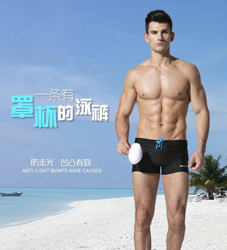 Mens Swimming Trunks Retro Solid Color Mid Waist Beach Shorts Tight Fitting Breathable Swimwear Swim Briefs Surf Boardshorts