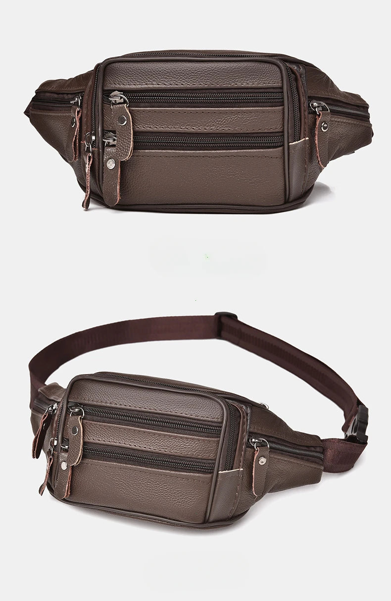 Large Capacity Waterproof PU Leather Men's Waist Bag Male Zipper Site Workers Travel Phone Bag Fanny Pack Men