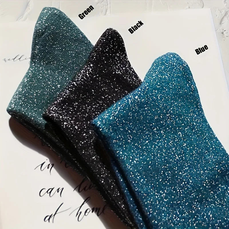 Women's Socks Spring  Japanese-style Gold Silver Thread Socks Solid Color Thin Breathable Mid-calf For Girl Funny Fashion Simple