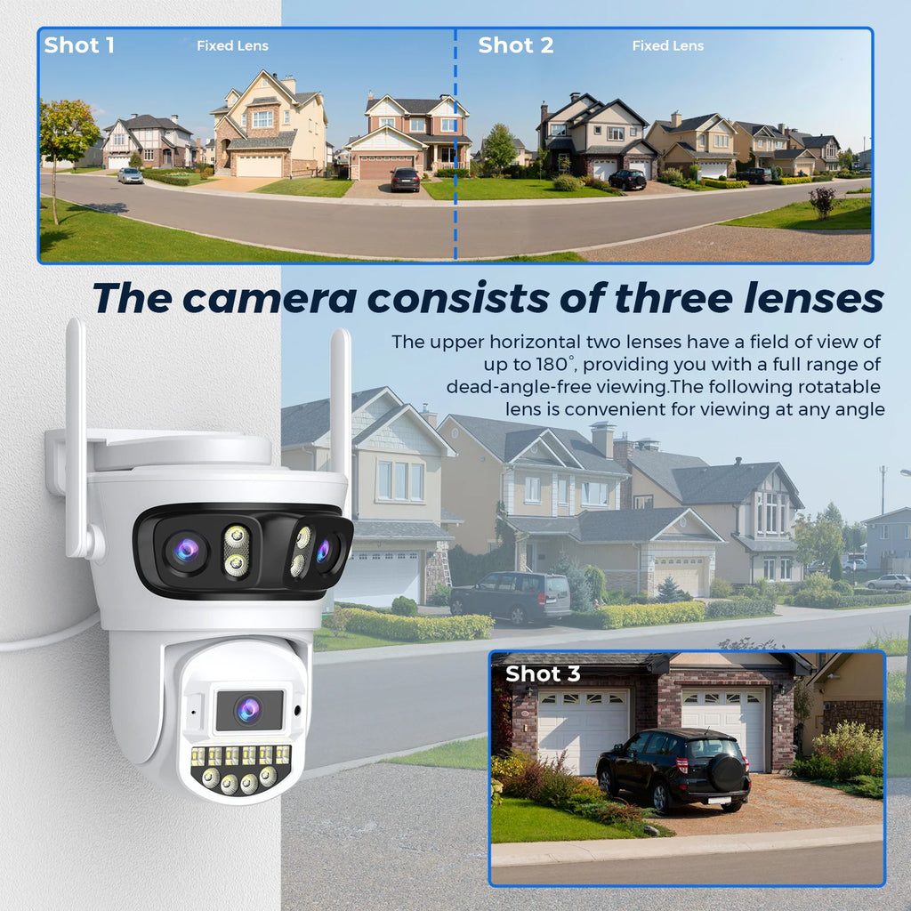 15MP HD Three Lens PTZ IP Camera Outdoor Three Screen WiFi Security Camera Auto Tracking 4K Dual Lens Wirelss CCTV Camera O-KAM