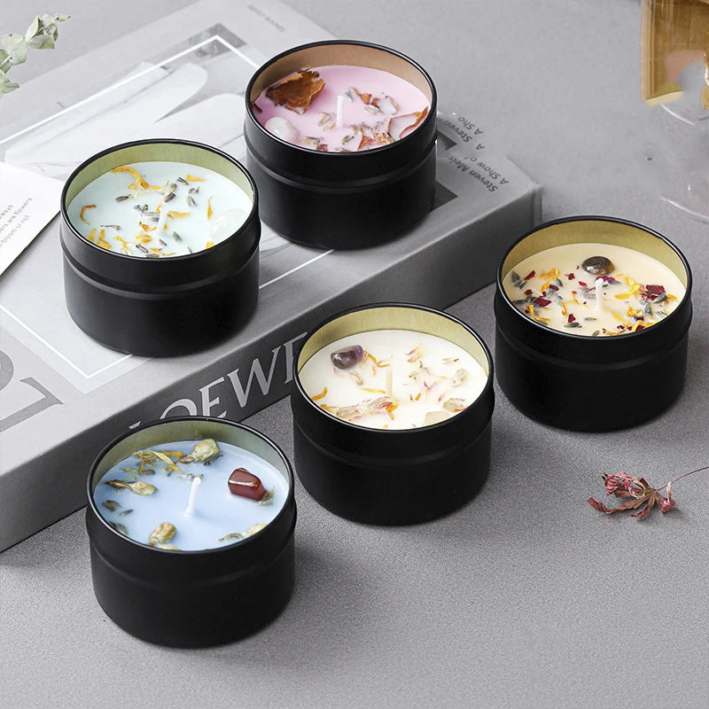 Crystal scented candles, high-end iron cans, soy wax, dried floral scented candles, wholesale scented candles, hand held gifts
