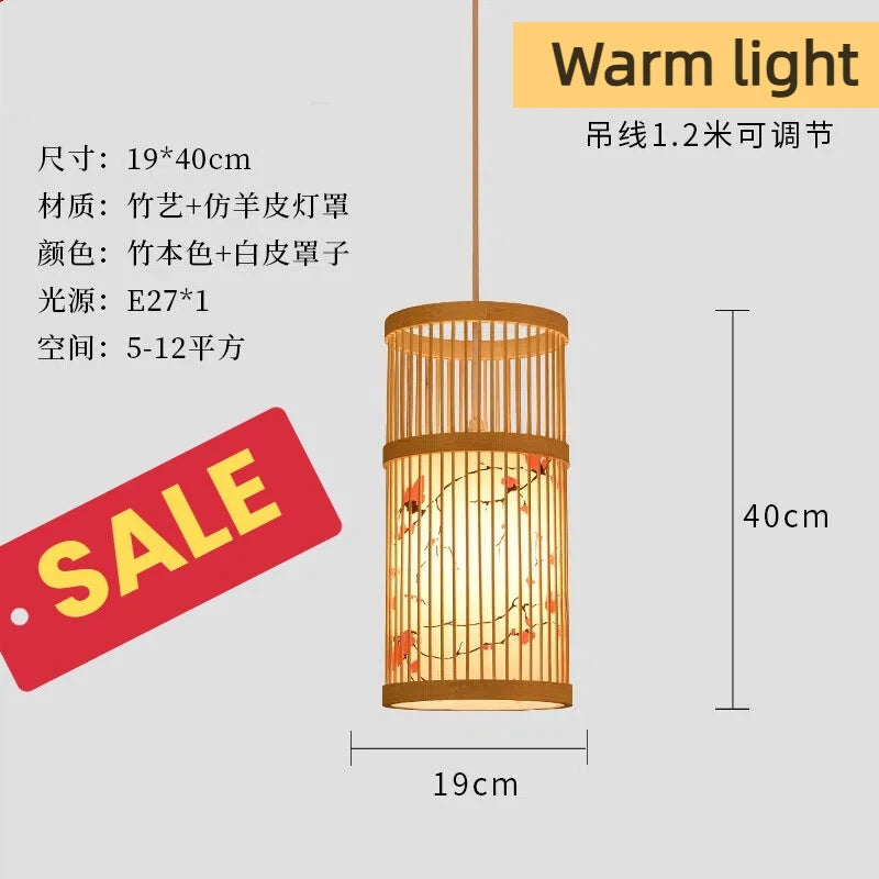 Handmade Vintage Bamboo Pendant Lamp Lustre Restaurant Café Chandeliers Wood Base E27 Lighting Hotel Bedroom Classic Home Decor
