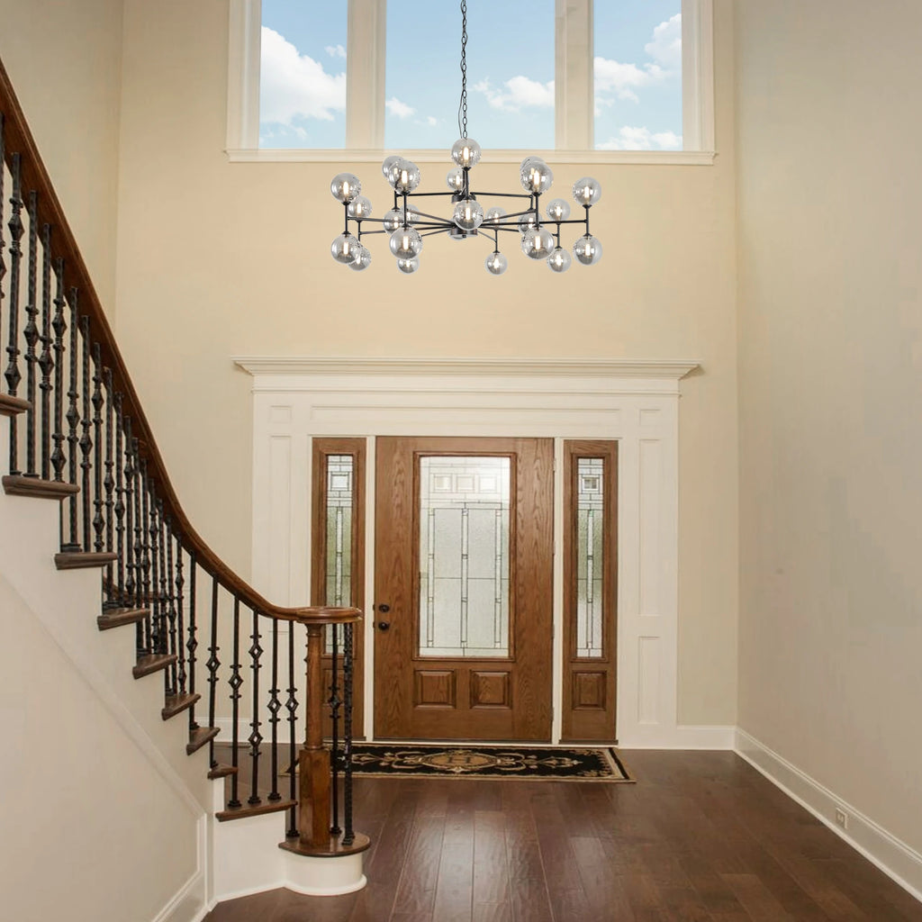 24-Light Sputnik Chandelier Black with Glass Shades Bubble Chandelier for Dining Room Living Room Sputnik Light Fixtures