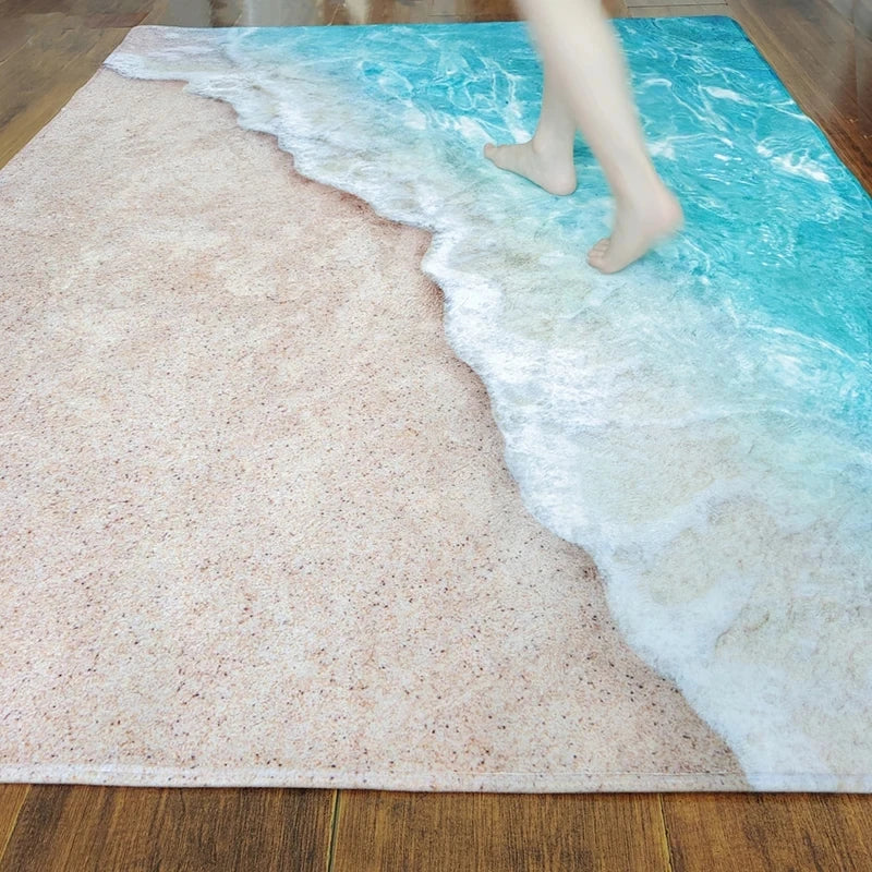 3D Carpets For Living Room Large Waves Beach Kids Room Rug Blue Kichen Mat Floor Carpet Modern Entracnce Mat Home Bathroom Rugs