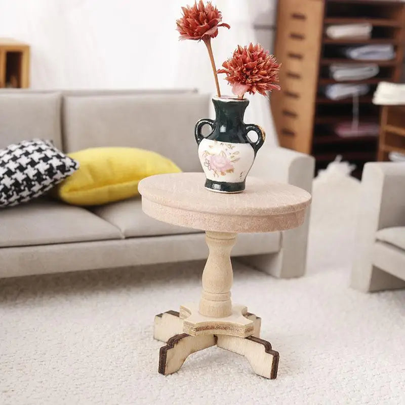 Dollhouse Miniature Coffee Table Small Round Table Original Wood Table Furniture Home Model Decor Toy Accessorie