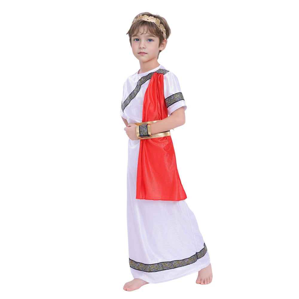 Medieval Cosplay Costume for Kids, Ancient Roman Boy, Greek Emperor Caesar, Historical Outfit for Book Week Day, Halloween Party