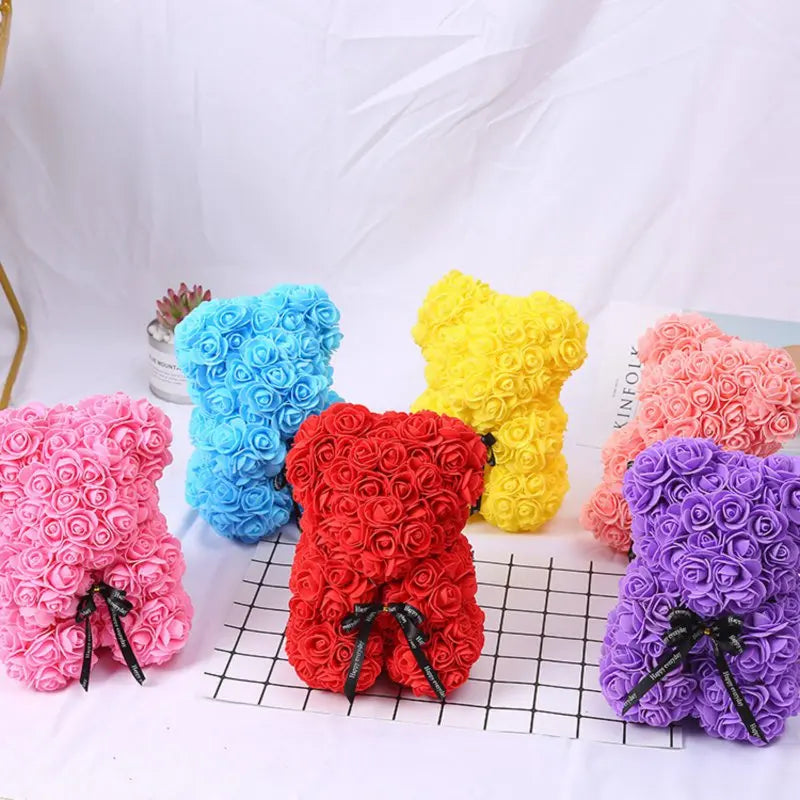Valentines Day Gifts for Her,Rose Bear Rose Teddy Bear 10 inch Artificial Rose Flower Bear for Wedding, Mothers Day Anniversary