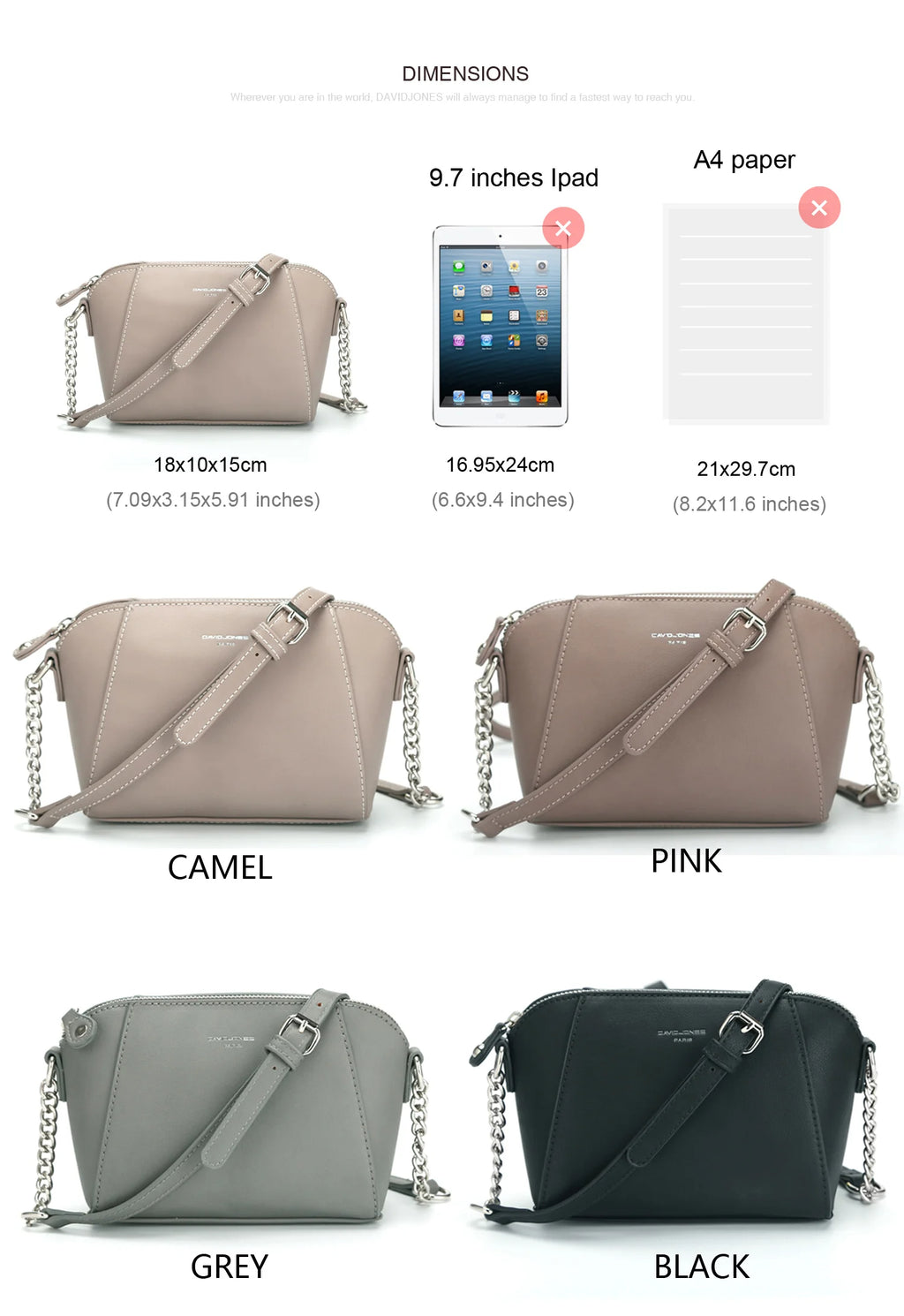 David Jones Handbags for Women 2024 Designer Luxury Ladies Fashion Crossbody Bags Casual Shoulder Bag Soft PU Leather Clutch