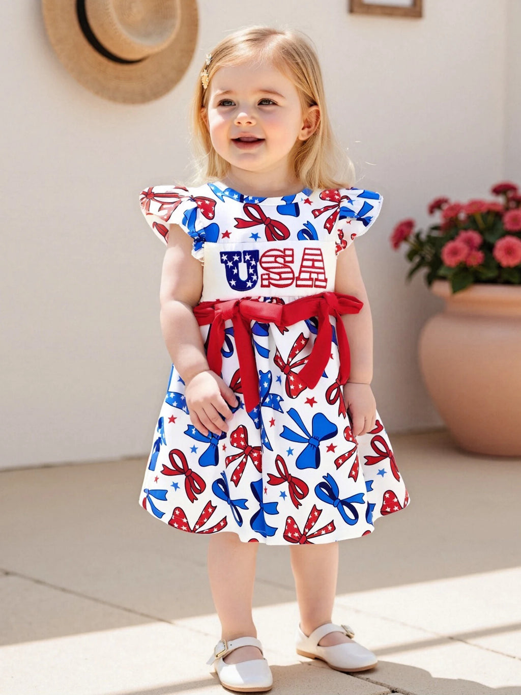 Girls Patriotic Dress American Flag Print Bow Sleeveless Casual Dress Toddler Independence Day Summer Outfit Kids Red White