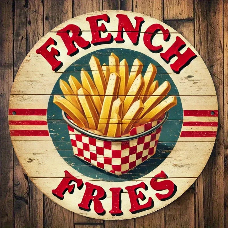 Rustic Wooden French Fries Sign - Vintage Wall Decor, Retro Chip Art for Home & Outdoor, Ideal for Entryway & Room Decoration