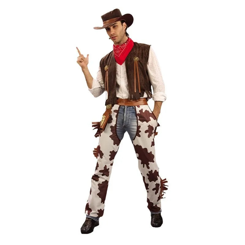Adult Men's Western Cowboy Costume Halloween Cosplay Masquerade Role-playing Performance Outfit Traditional Chinese Stage Cos...