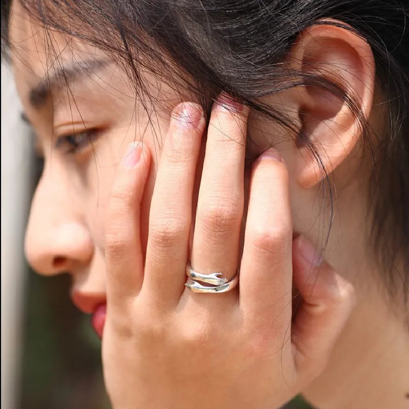 Romantic Hand Hug Rings Gold Silver Color Adjustable Couple Finger Ring Fashion Jewelry For Lovers