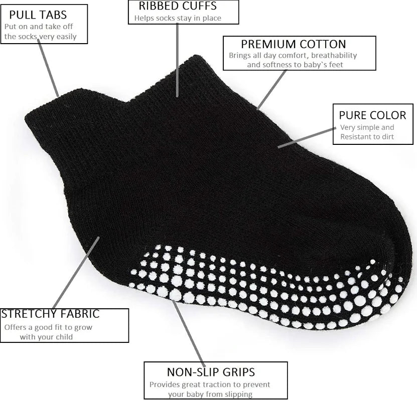 Boys 6 Pack Non Slip Baby Socks for 0-24M Newborn Bebe Girls Grips Anti Skid Ankle First Walker Infant Kids Cotton Sock 2021