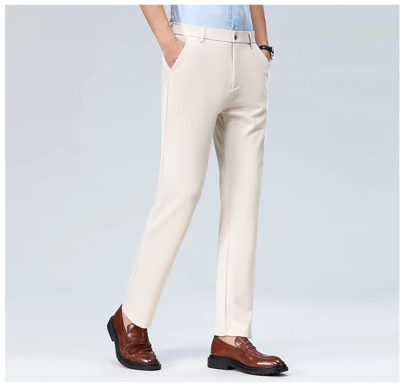 Men Suit Pants Light Thin Elastic Slim Fit Dress Pants Business Solid Casual Straight Leg Trouser Men Clothing Oversize 29-42