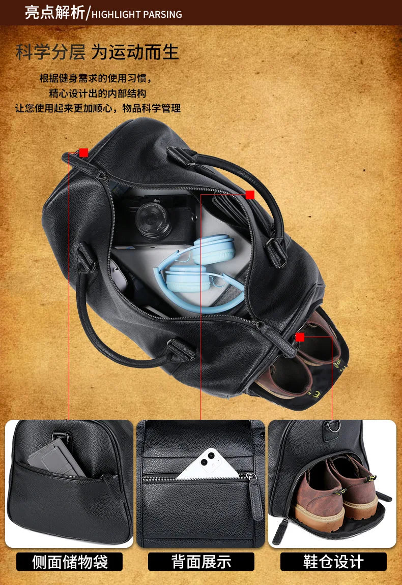 Men's Travel Bag Luxury Large Capacity  Luggage Duffle Bag Leather Portable Durable Crossbody Gym Purse Handbag Luggage Outdoor