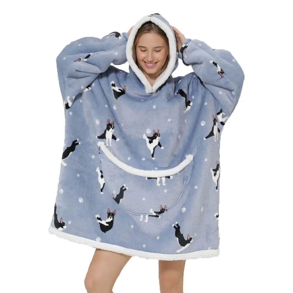 Lazy Hoodie Blanket Oversized for Women Winter Fleece Sherpa Leopard Print Sleeping Blanket Hoodies Thicken Fleece Sweatshirt