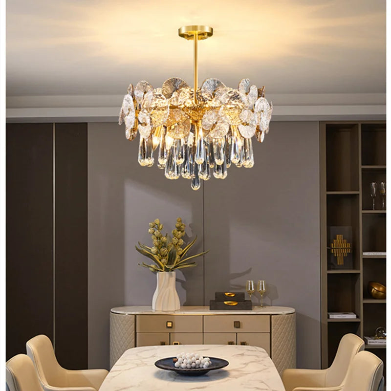 Nordic Luxury Living Room Lotus Pendant Lamp 2024 Modern Crystal Chandeliers Bedroom Restaurant Hotel Home Decor Lustre Fixtures