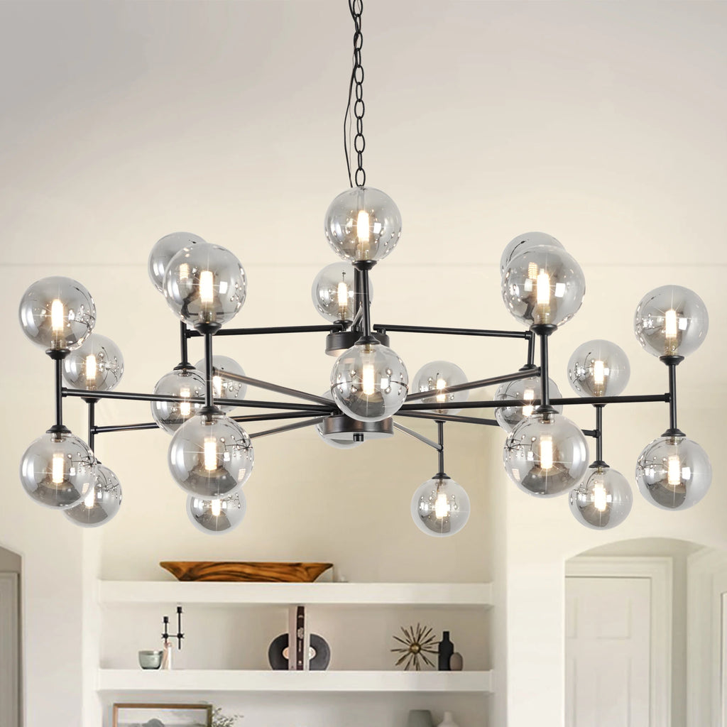 24-Light Sputnik Chandelier Black with Glass Shades Bubble Chandelier for Dining Room Living Room Sputnik Light Fixtures